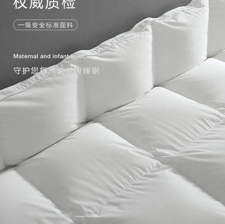 White goose down autumn winter duvet with thick warm quilt, white quilted comforter featuring soft plush texture and clean stitching