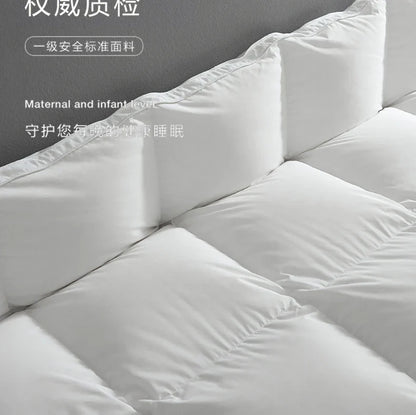 White goose down autumn winter duvet with thick warm quilt, white quilted comforter featuring soft plush texture and clean stitching