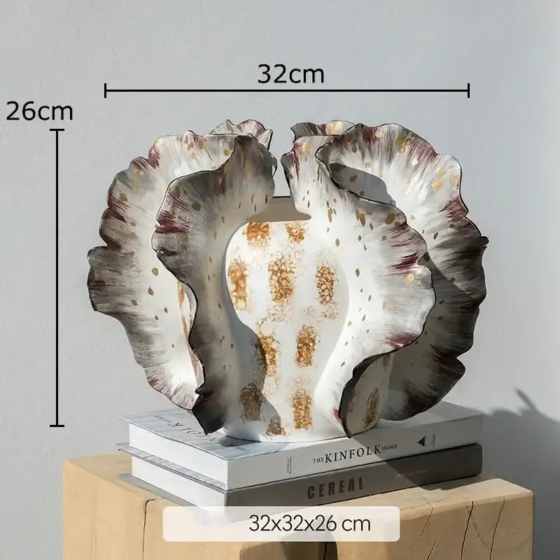 White and gray ruffled ceramic vase with gold speckles featuring artificial flowers for decorbites colorful wings decor