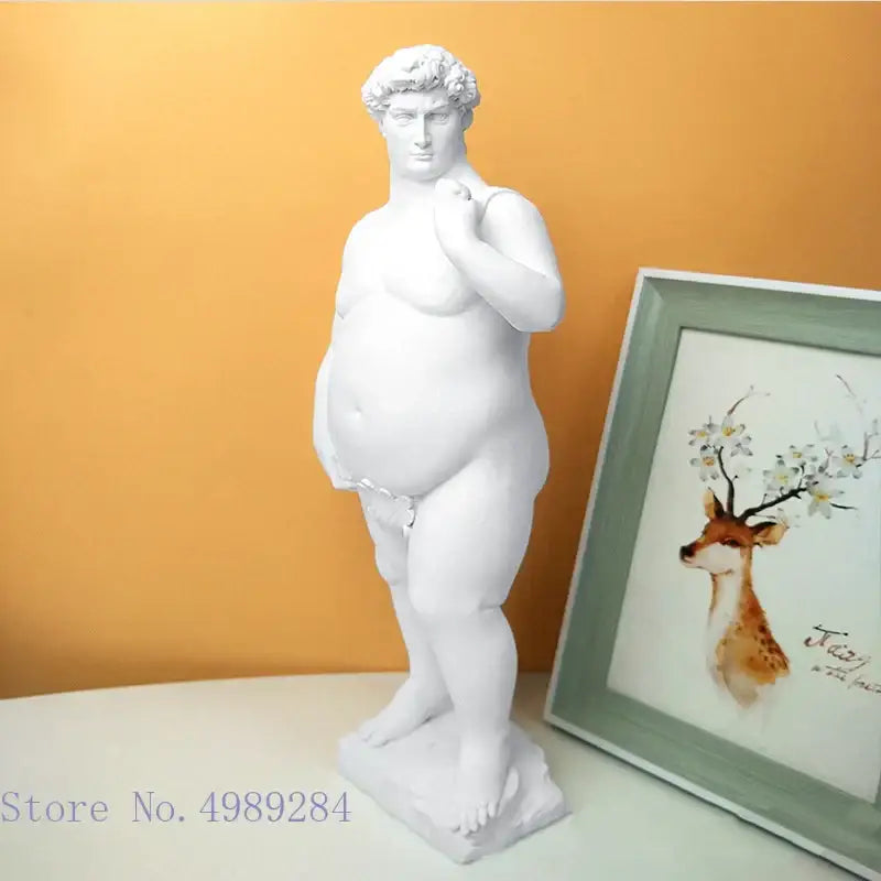 White hercules david obesity resin sculpture with curly hair on pedestal for living room decorbites david obesity decor