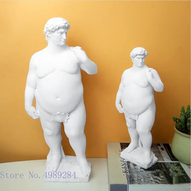 White hercules david obesity resin sculpture featuring detailed musculature and draped fabric for living room decorbites decor