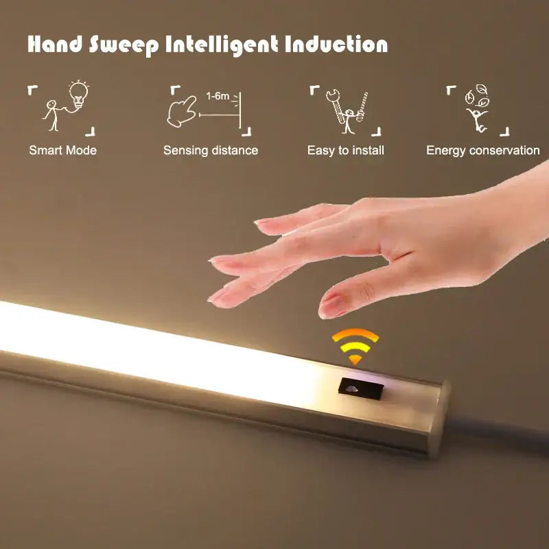 White led motion sensor cabinet light with sleek metallic finish and pir motion sensor for kitchen under counter use