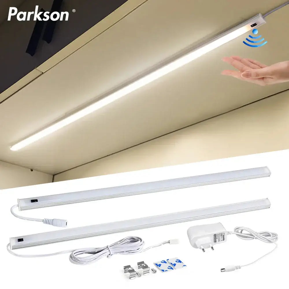 Parkson white led motion sensor cabinet light with pir motion sensor and adhesive mounting clips for under-cabinet use