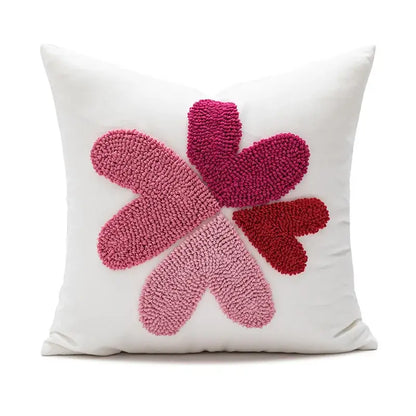 White love floral decorative sofa pillowcase with textured multi-toned pink and red heart design by decorbites decorative
