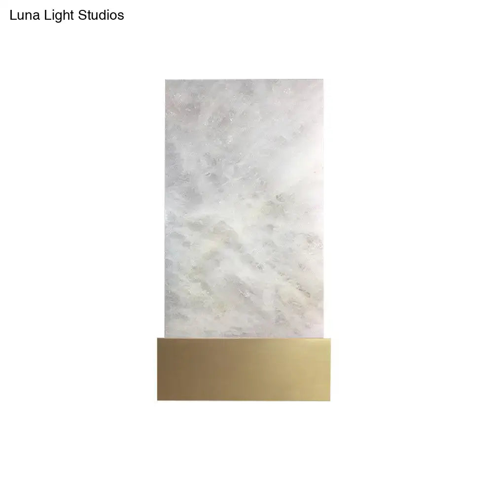 White marbled glass and gold wall sconce with translucent marble panel and polished brass base for e26 e27 bulbs