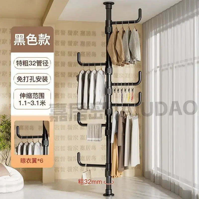Black metal coat rack with adjustable height and multiple tiers for decorbites clothing storage hanging in bedroom