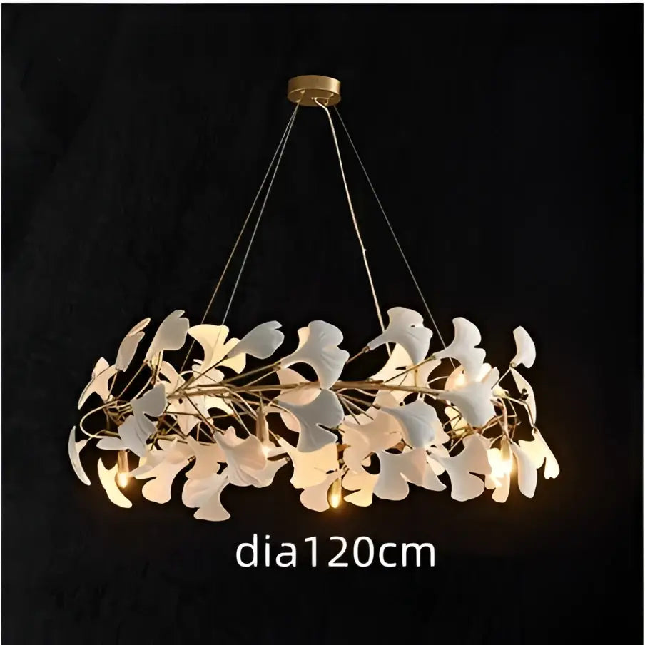 White orchid decorbites ginkgo chandelier leaf-shaped pendant light with gold-toned ceiling mount for living room