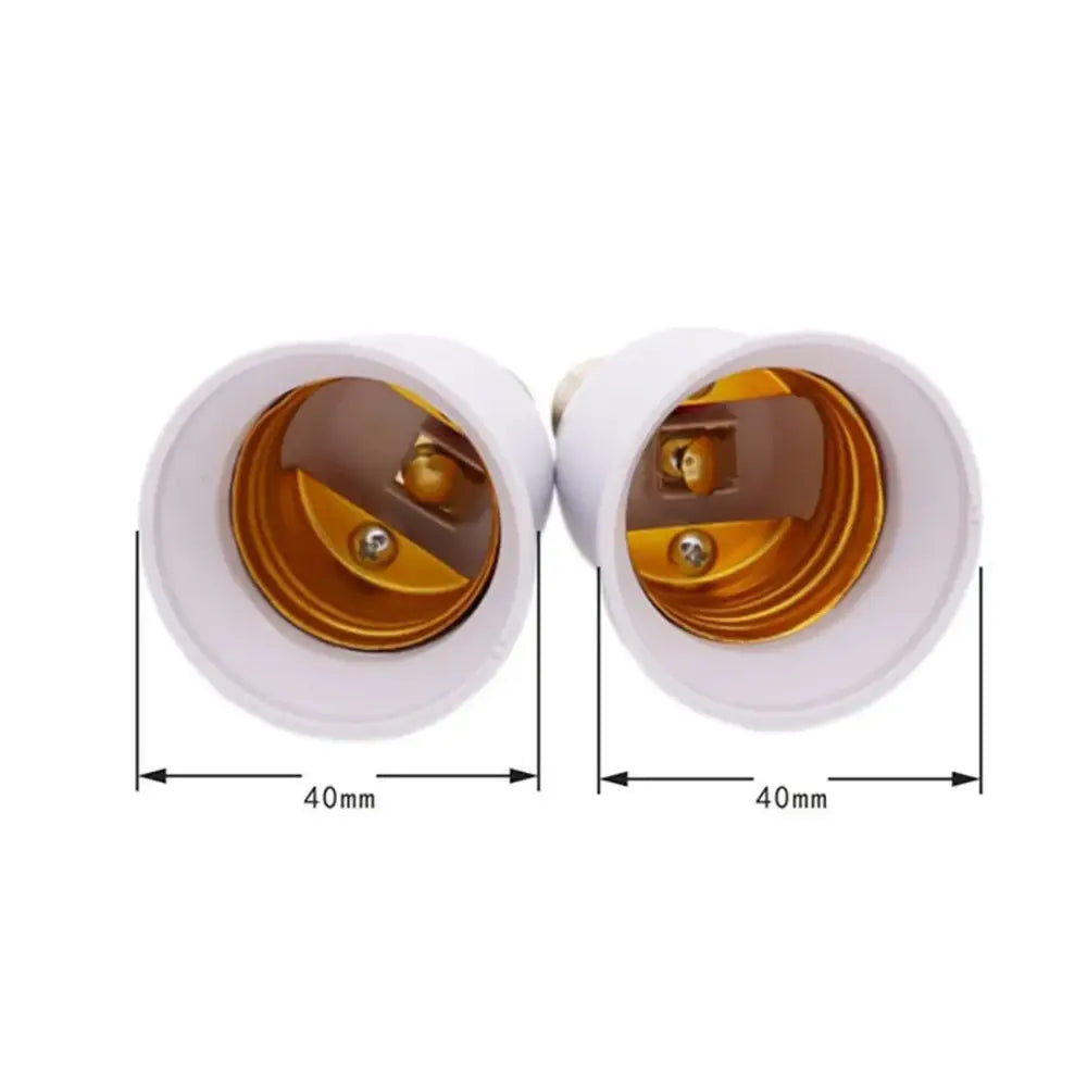 White plastic e14 to e26 e27 adapter converter with gold metal contacts and 40mm diameter for kitchen light use