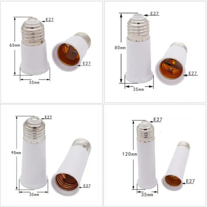 White plastic e27 socket extender lamp adapter with metallic threaded base and internal brass contacts for kitchen light fitting