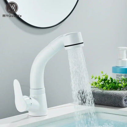 White plastic kitchen sink faucet with curved spout and single lever suitable for bathroom sink faucet use