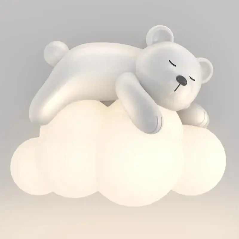 White polar bear led wall lamp with warm glowing cloud base for childrens bedroom soft night light bear led wall