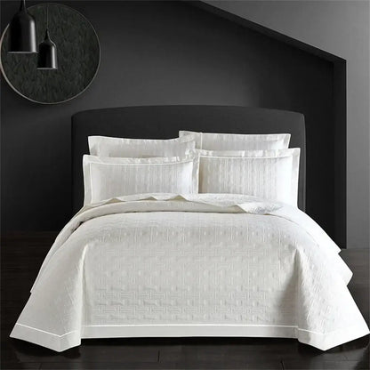 White quilted cotton coverlet bedspread set featuring a subtle geometric pattern for elegant bedroom decorbites decor