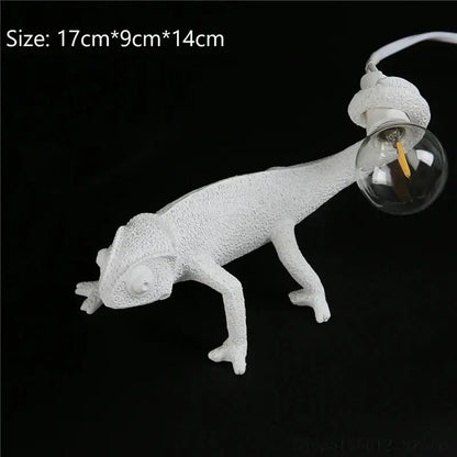 White resin decorbites chameleon night light with textured design and clear bulb tail for bedroom reading lamp decorbites chameleon