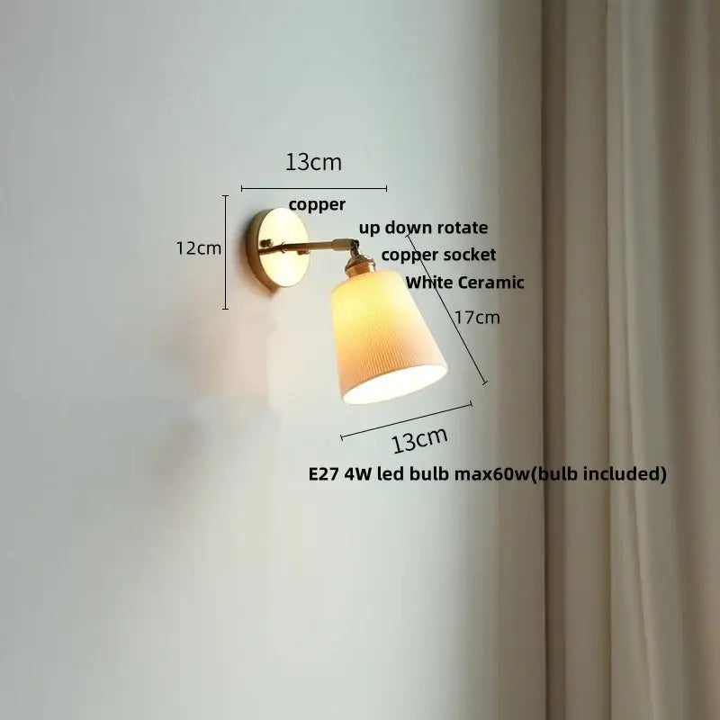 Copper wall sconce with white ribbed ceramic led shade for bedroom decorbites ceramic led wall sconce pull chain light
