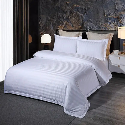 White striped duvet cover with smooth satin finish in white satin bedding set with red and black trim decorbites cozy solid color