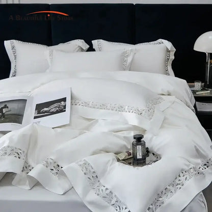 White satin lace 1200tc egyptian cotton bedding set with delicate lace trim for elegant bedroom decorbites 1200tc egyptian