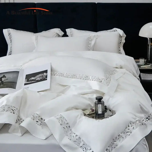 White satin lace 1200tc egyptian cotton bedding set with delicate lace trim for elegant bedroom decorbites 1200tc egyptian