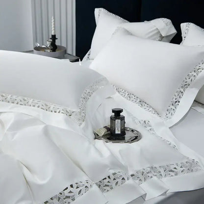 Elegant white satin lace 1200tc egyptian cotton bedding set with delicate floral embroidery for bedroom decorbites 1200tc egyptian