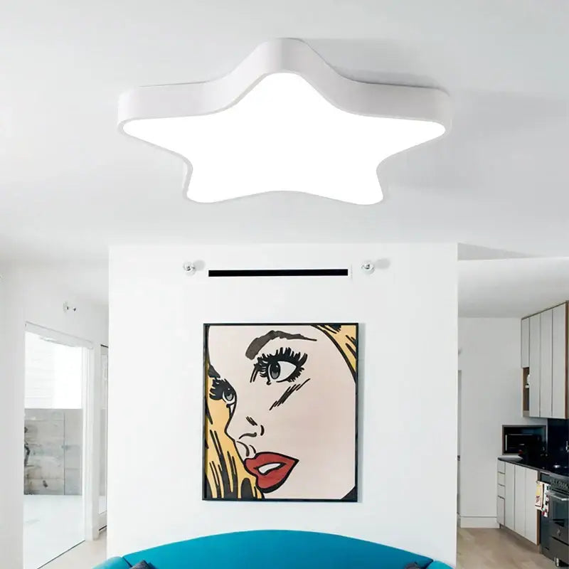 White star-shaped ceiling lamp with led lighting for kids room featuring decorbites colorful star ceiling design