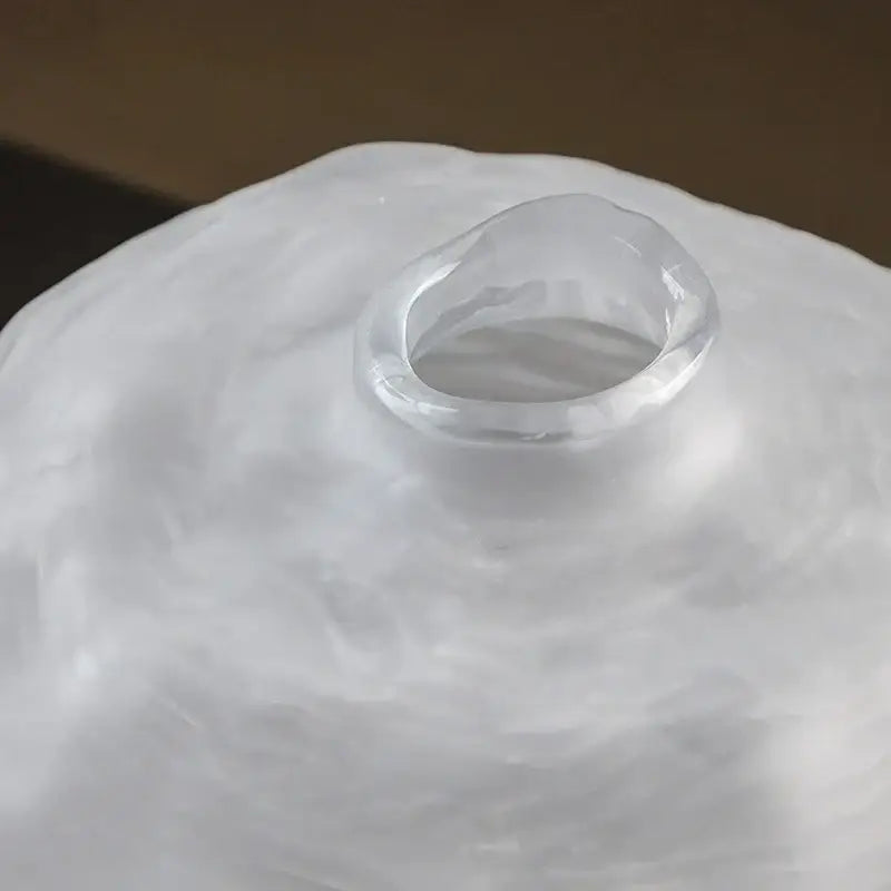 White textured ceramic glass pleats vase with frosted white glass body and clear flared opening for living room decor