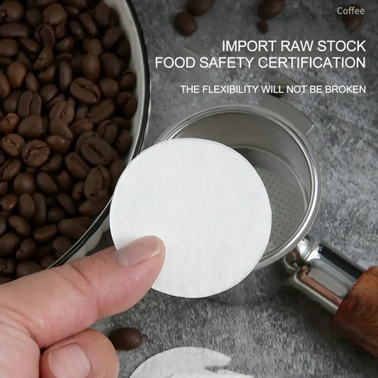 White textured espresso portafilter special powder paper filter made of durable paper with reinforced edges for decorbites espresso portafilter