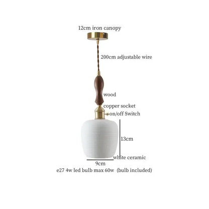 White ceramic led pendant light with wooden handle and brass accents for dining room decorbites ceramic led hanging