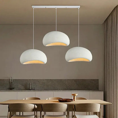 Three modern white matte dome pendant lamps from decorbites handmade wabi sabi for dining room lighting