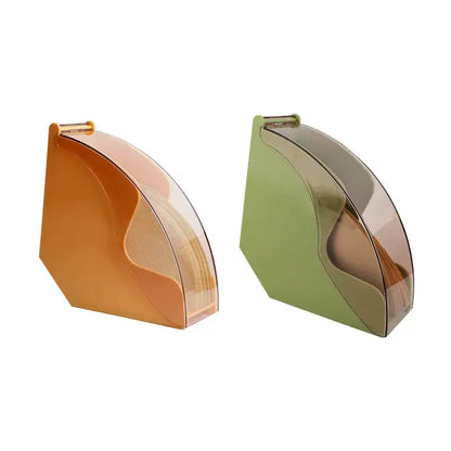 Two modern sticky note dispensers in translucent orange and green with gold accents for decorbites barista filter storage box