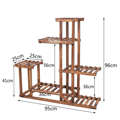 Decorbites 6-tier brown wood plant stand shelf with slatted shelves and vertical supports for indoor outdoor use