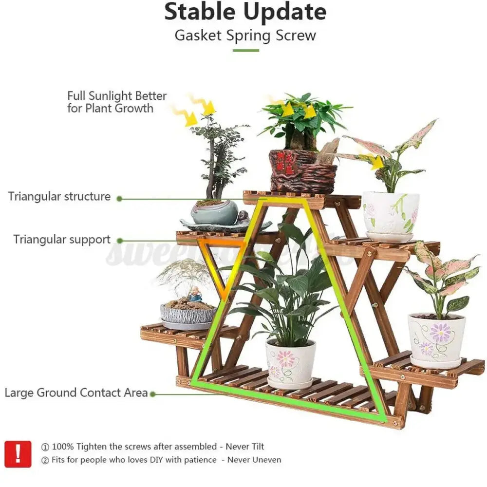 DecorBites™ wooden plant stand with six tiers and slatted design for indoor and outdoor use