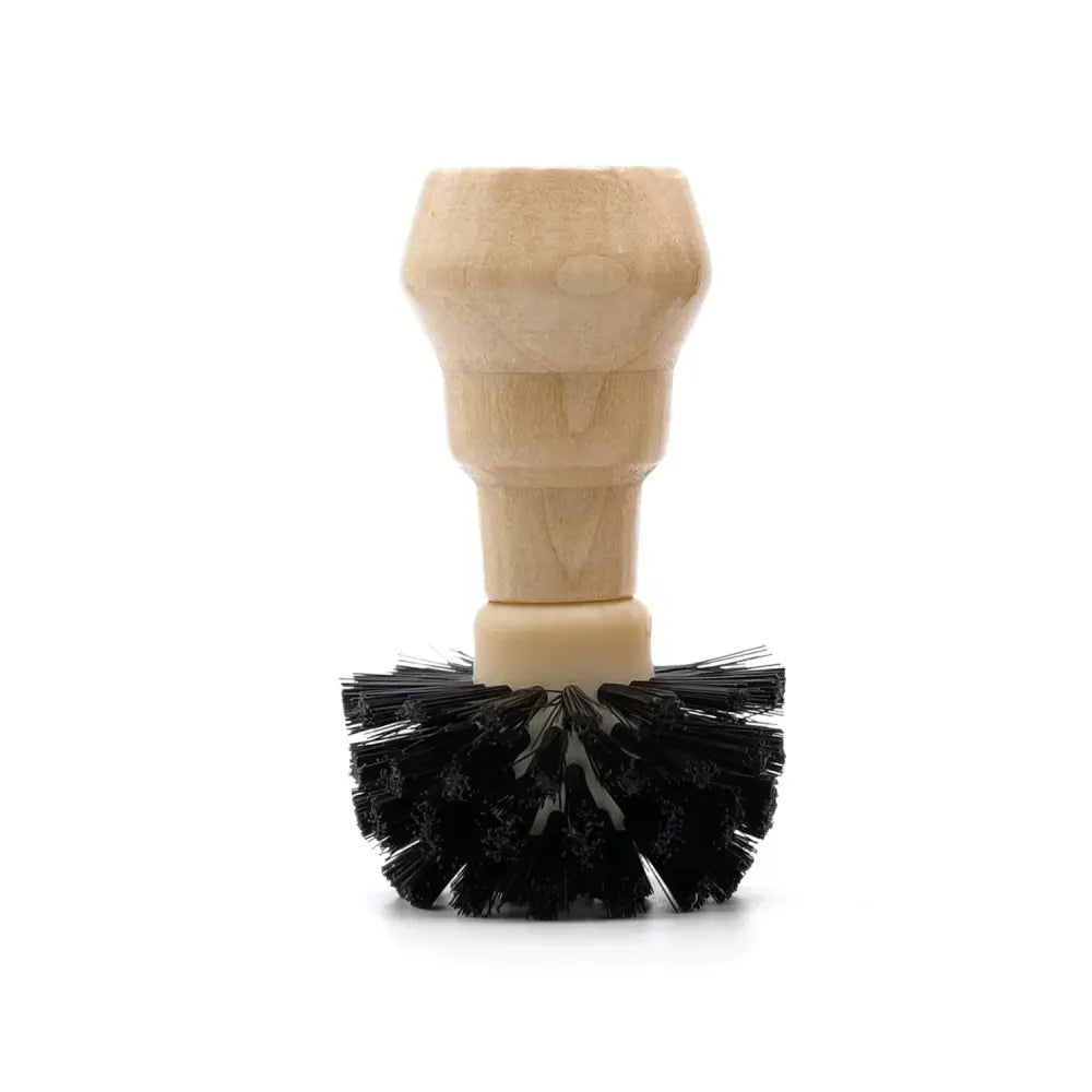 Wooden barista cleaning brush set with light wooden handle and dense black bristles for espresso tools cleaning brush set