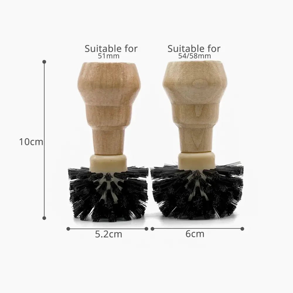 Wooden barista cleaning brush set with wooden handles and black bristles for 51mm and 54 58mm openings