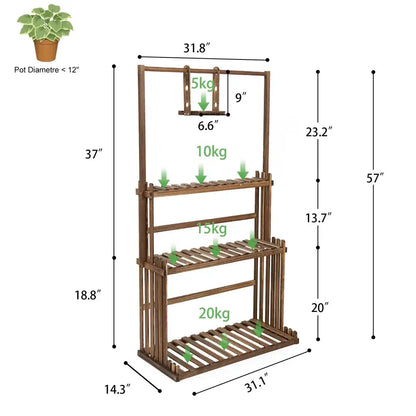 Brown wood plant stand decorbites™ 3-tier wooden hanging plant stand with three tiers and a hanging shelf