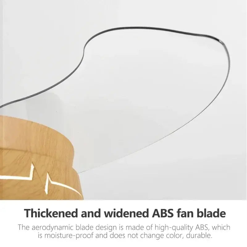 Wooden heartbeat ceiling fan with remote control featuring thickened abs fan blades and decorbites dc motor for bedroom use