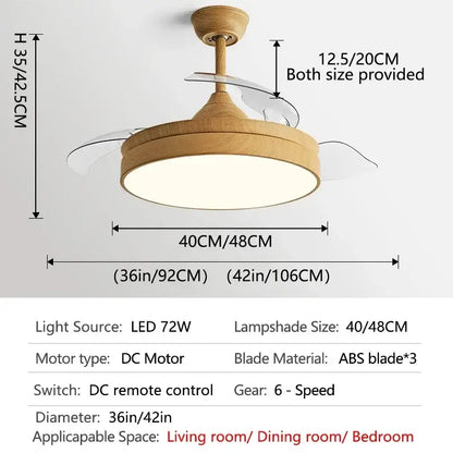 Wooden heartbeat ceiling fan with clear abs blades and circular led light fixture remote control decorbites dc motor