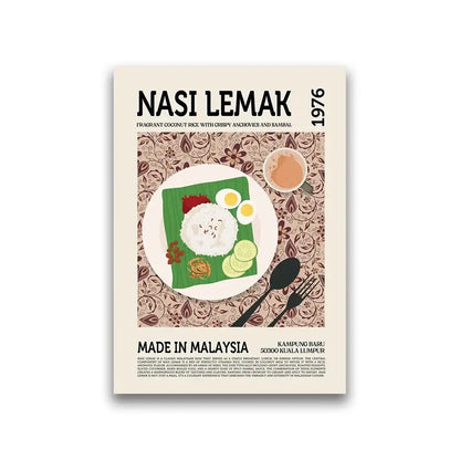 Nasi lemak world cuisine canvas print by decorbites featuring vibrant dish on green banana leaf for home decor