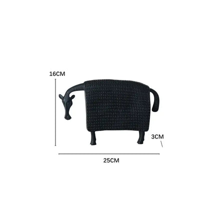 Woven black and white resin sculpture figurine of a black woven giraffe 25cm long 16cm tall for living room decorbites black cow decor