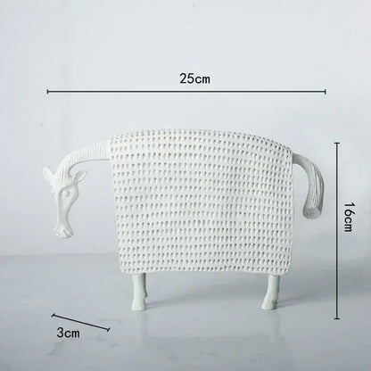 White ceramic sheep resin sculpture figurine with textured body for living room decorbites black cow decor