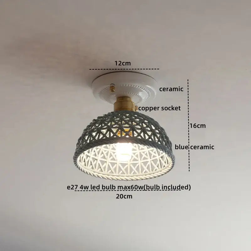 Woven ceramic led ceiling lamp with a white ceramic base copper socket and blue ceramic led ceiling shade decorbites ceramic led