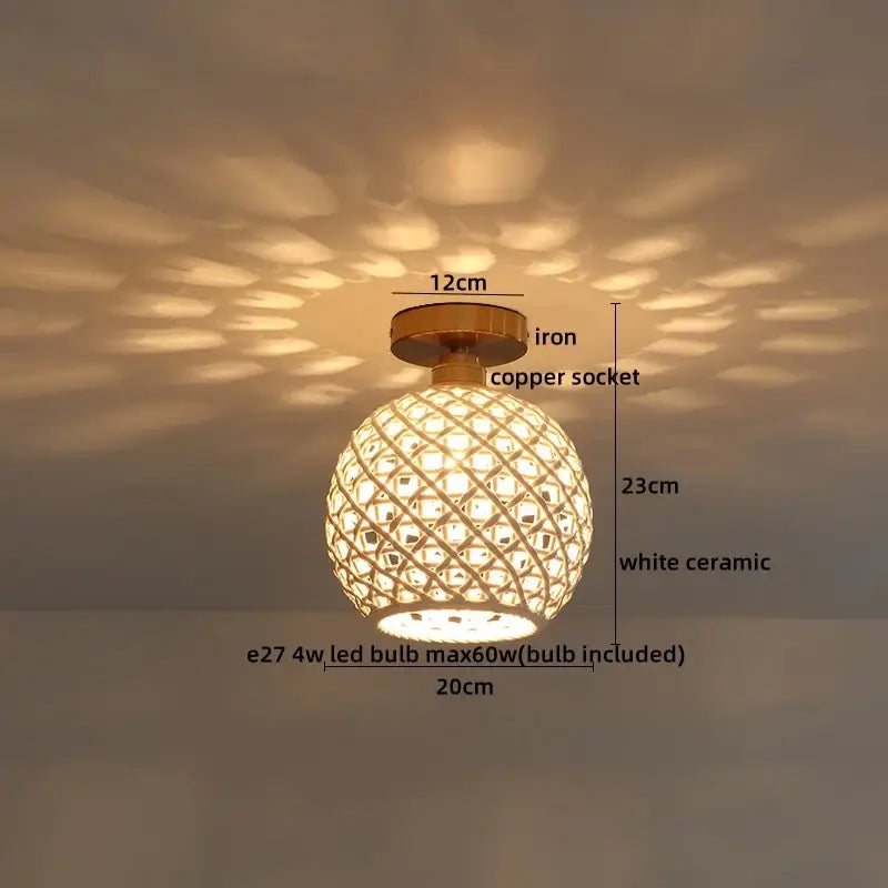 Woven ceramic led ceiling lamp with a white lattice ceramic led ceiling and iron copper socket for bedroom decorbites ceramic led