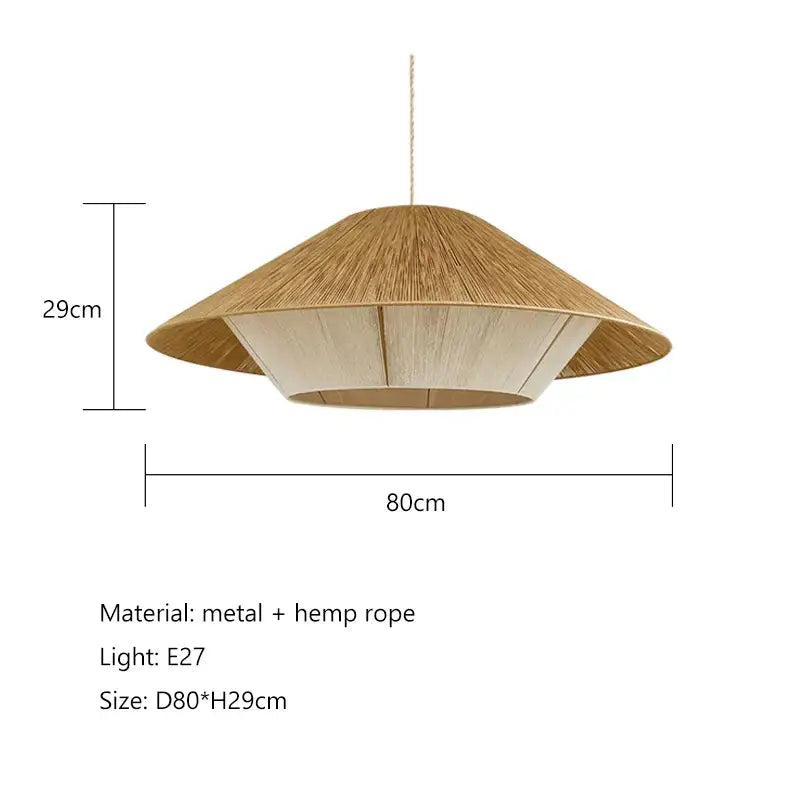 Woven conical pendant lamp with natural beige hue made of decorbites handmade hemp rope for kitchen light decor