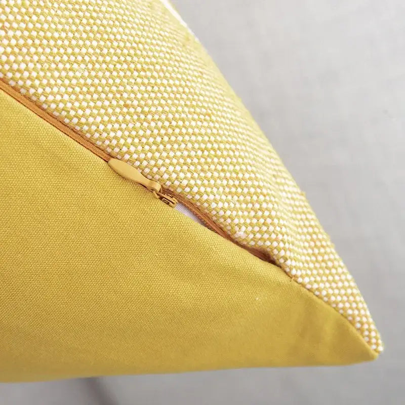 Yellow woven geometric tassels cushion cover with gold zipper for living room decorbites geometric tassels pillow