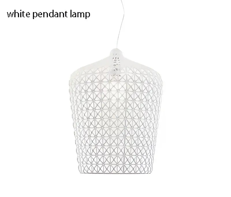 White pendant floor lamp with delicate woven mesh design in acrylic kabuki ideal for decorbites living room decor