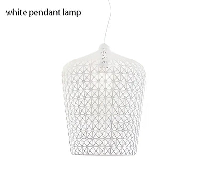 White pendant floor lamp with delicate woven mesh design in acrylic kabuki ideal for decorbites living room decor