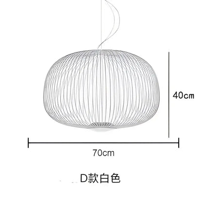 White wire pendant light with woven spherical design and polished chrome finish for dining room use