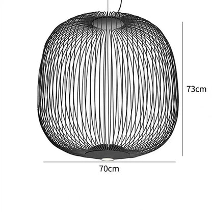 Black spherical woven wireframe pendant light with polished chrome finish for dining room illumination