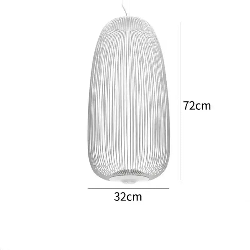 A sleek 72cm tall white pendant light with a modern woven wire design and polished chrome finish for dining rooms