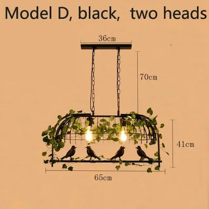 Black metal birdcage pendant light with two bulbs and green vines for dining room decorbites birdcage pendant lights