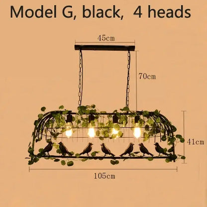 Wrought iron birdcage pendant lights with four bulbs, black metal, green vines, and bird silhouettes for dining room decorbites birdcage pendant