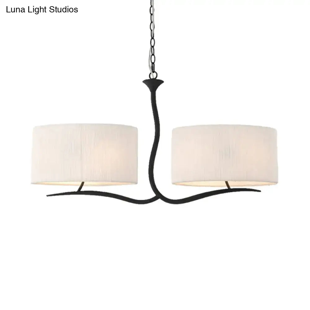 Black wrought iron pendant light with two off-white fabric shades e26 e27 for dining room black white design